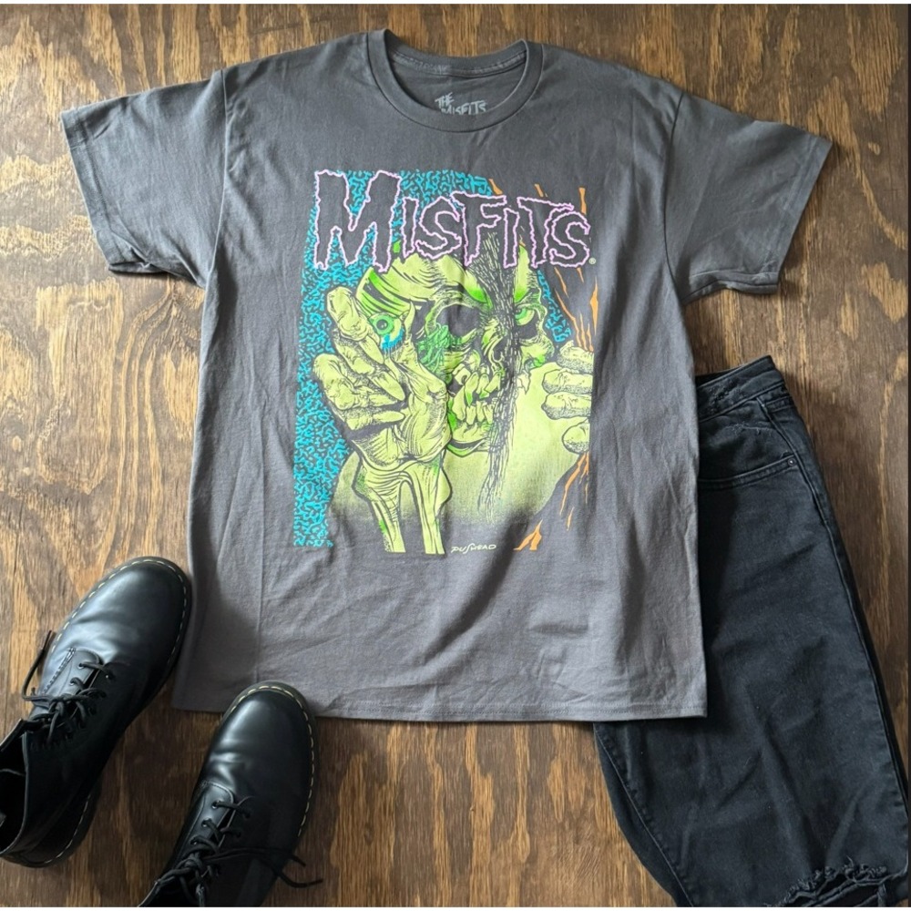 Misfits Pushead Skull Graphic Tee Large Gray Horror Punk Band Shirt